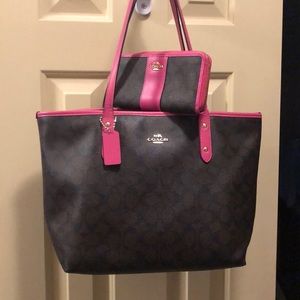 Brown/ hot pink Coach bag & wallet